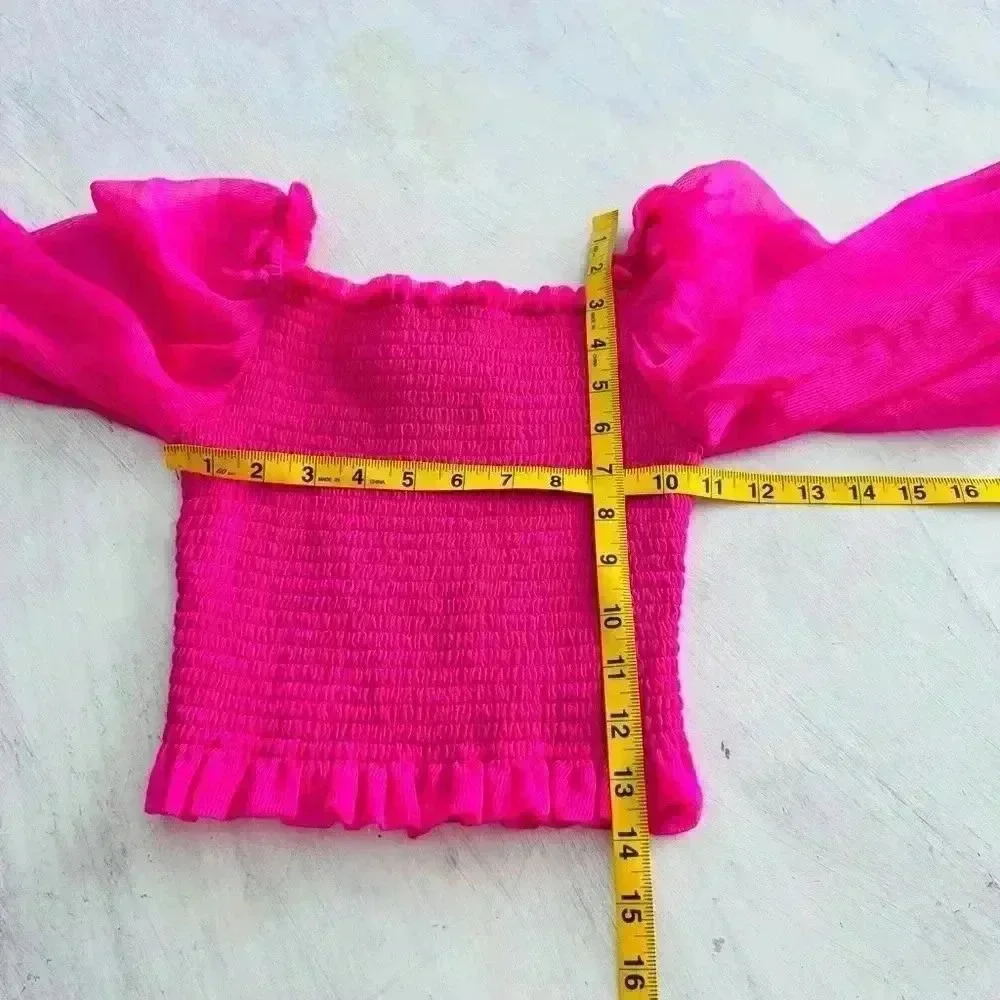 Anthropologie KEEPSAKE Moonlight Puff-Sleeve Top Pop Pink Size Small NWOT $145